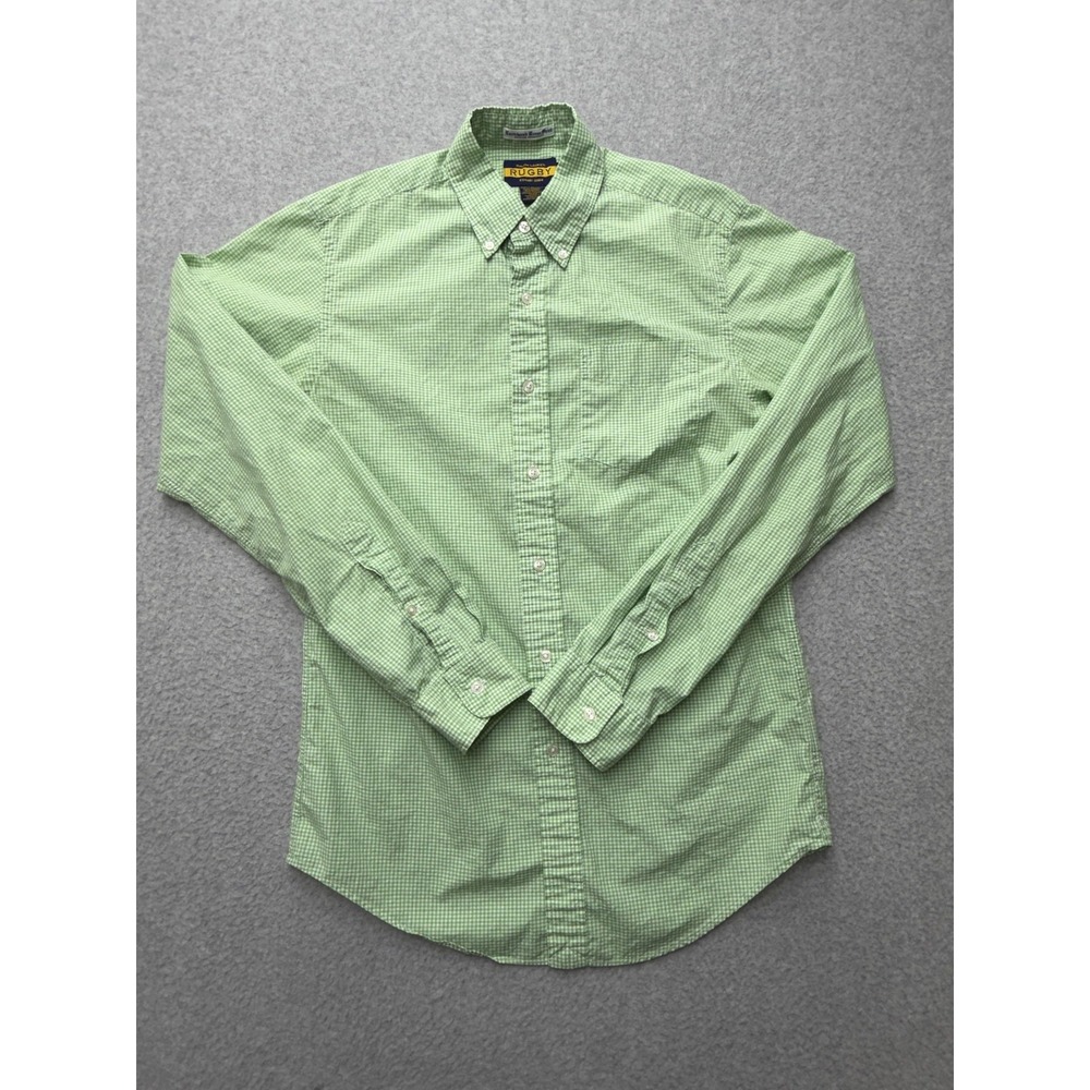 Ralph Lauren Rugby Shirt Mens Small Green Gingham Check Button Down Long Sleeve